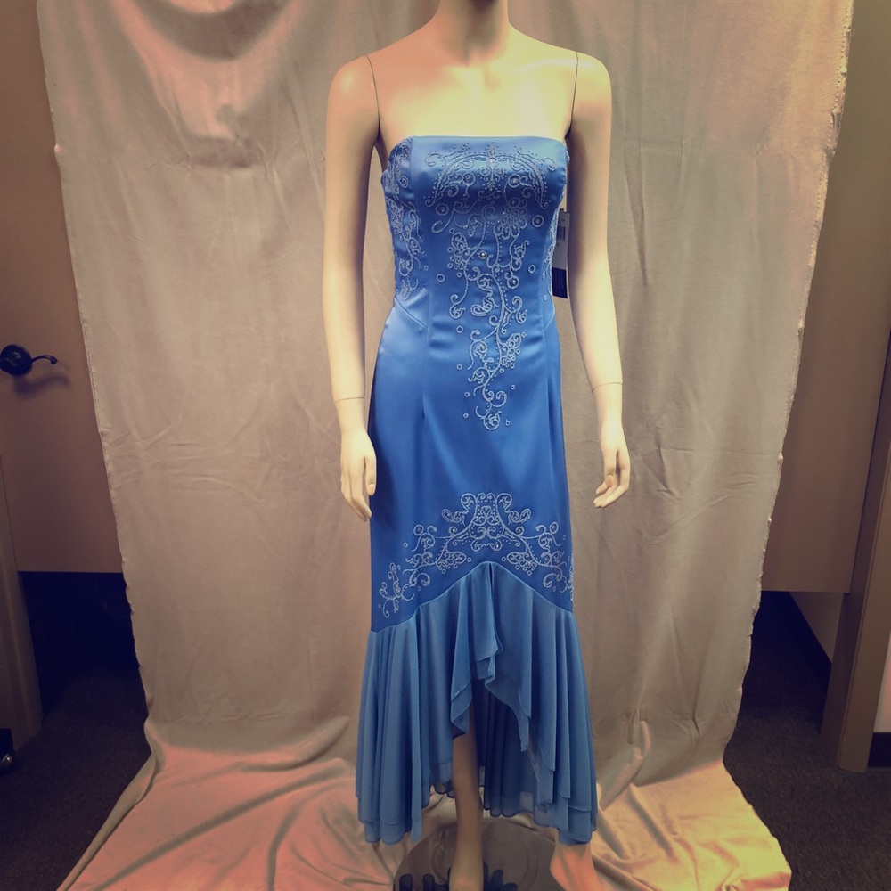 Powder Blue High Low Strapless Gown